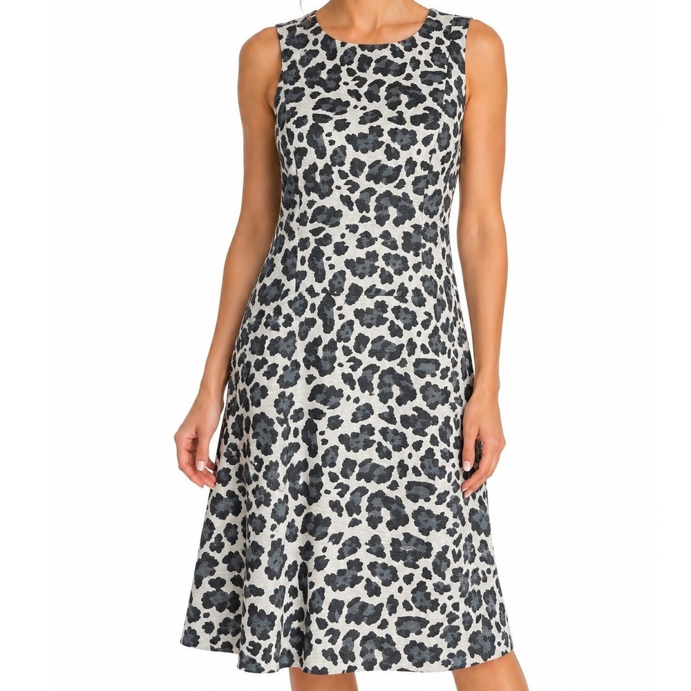 Vince Camuto Womens Gray Leopard Print Sleeveless Sheath Dress Size 12